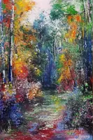 Path in the Woods, Autumn Birches — original impressionist oil painting by Volodymyr Myriyevskyy, 40 × 60 cm (16″ × 24″) — photo 1
