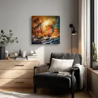 Sailboats at sunset — original impressionist oil painting by Volodymyr Myriyevskyy, 60 × 60 cm (24″ × 24″) — photo 4