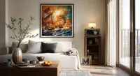 Sailboats at sunset — original impressionist oil painting by Volodymyr Myriyevskyy, 60 × 60 cm (24″ × 24″) — photo 6