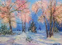 Frosty morning — original impressionist oil painting by Volodymyr Myriyevskyy, 70 × 50 cm (28″ × 20″) — photo 1