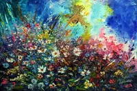 Wildflowers — original impressionist oil painting by Volodymyr Myriyevskyy, 60 × 40 cm (24″ × 16″) — photo 1