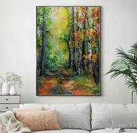 Road in birch forest — original impressionist oil painting by Volodymyr Myriyevskyy, 50 × 70 cm (20″ × 28″) — photo 2