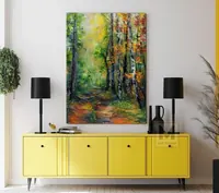 Road in birch forest — original impressionist oil painting by Volodymyr Myriyevskyy, 50 × 70 cm (20″ × 28″) — photo 4