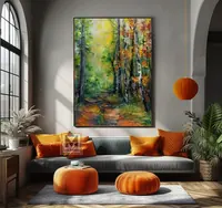 Road in birch forest — original impressionist oil painting by Volodymyr Myriyevskyy, 50 × 70 cm (20″ × 28″) — photo 6