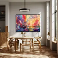 Crimson sails — original impressionist oil painting by Volodymyr Myriyevskyy, 70 × 50 cm (28″ × 20″) — photo 2