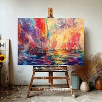 Crimson sails — original impressionist oil painting by Volodymyr Myriyevskyy, 70 × 50 cm (28″ × 20″) — photo 5