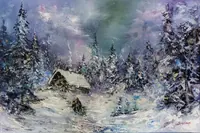 Magic winter evening — original oil painting by Volodymyr Myriyevskyy
