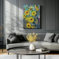 Sunflowers in an Abstract Garden — original impressionist oil painting by Volodymyr Myriyevskyy, 50 × 70 cm (20″ × 28″) — photo 3