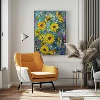 Sunflowers in an Abstract Garden — original impressionist oil painting by Volodymyr Myriyevskyy, 50 × 70 cm (20″ × 28″) — photo 4