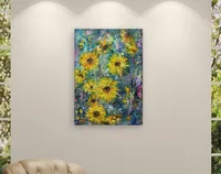 Sunflowers in an Abstract Garden — original impressionist oil painting by Volodymyr Myriyevskyy, 50 × 70 cm (20″ × 28″) — photo 8